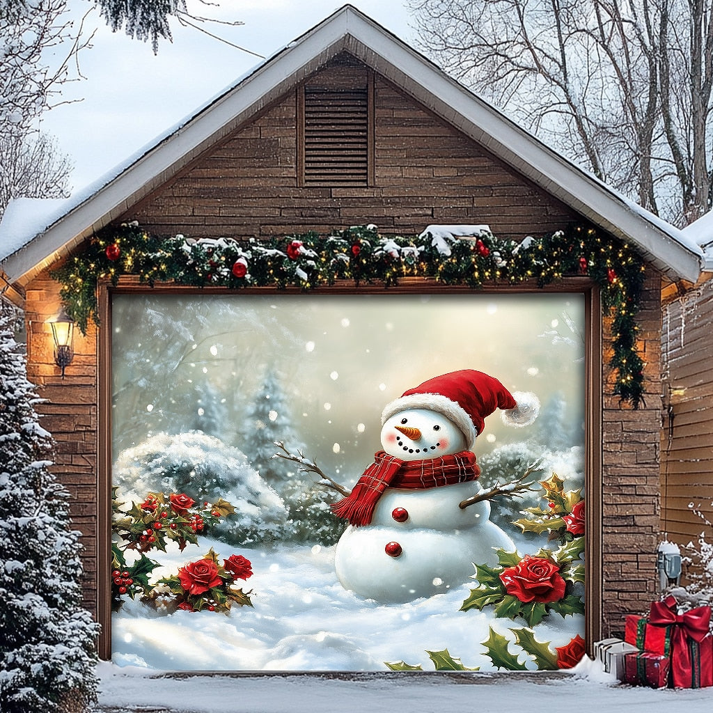 Snowman Christmas Garage Door Cover