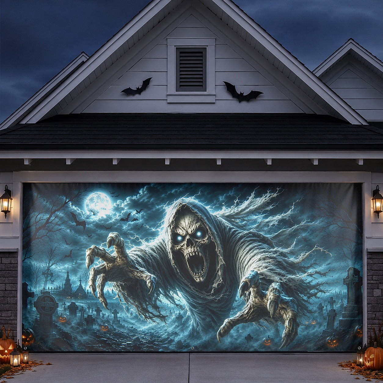 Grim Reaper Graveyard | Halloween Garage Door Banner Cover
