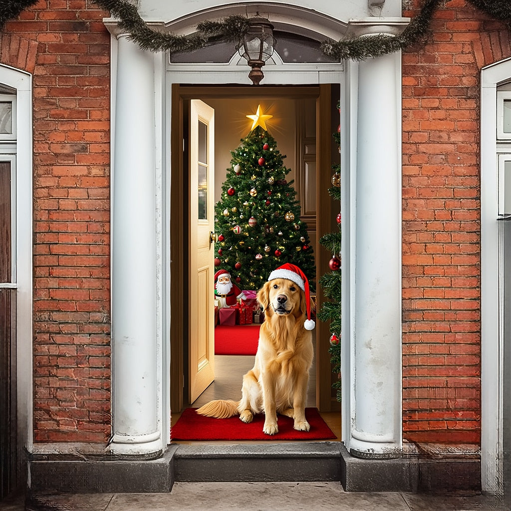Festive Dog Christmas Door Cover