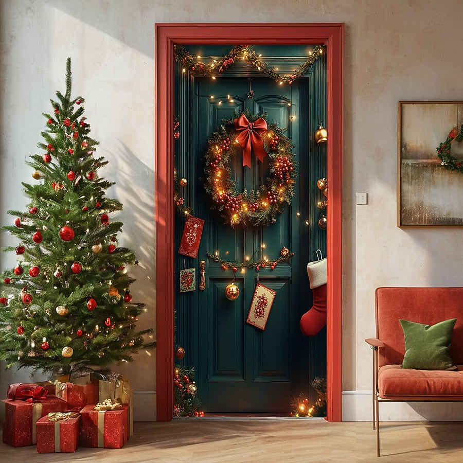 Festive Deer Christmas Door Cover