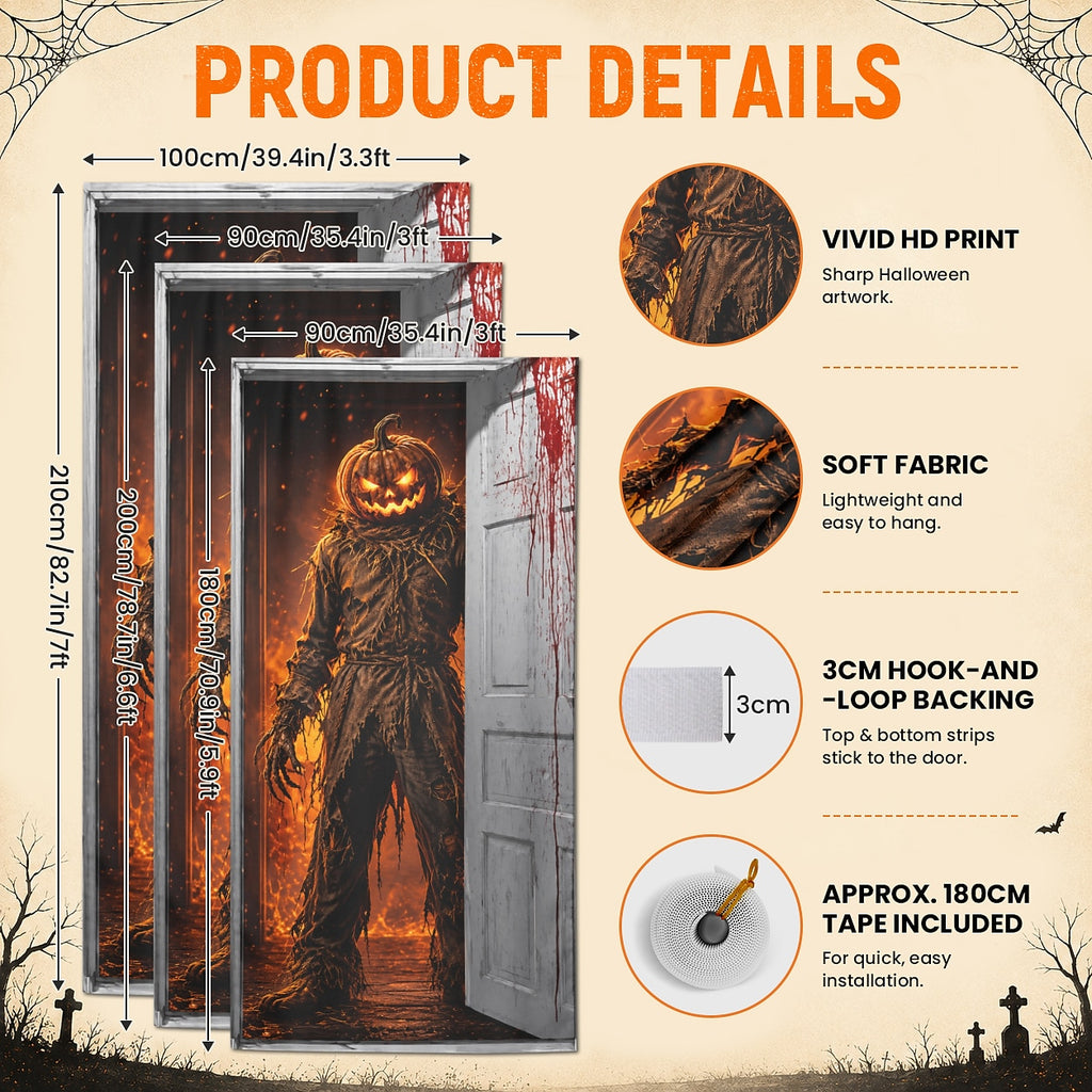 Knight Banner Halloween Door Cover Pumpkin Head Scarecrow Horror Door