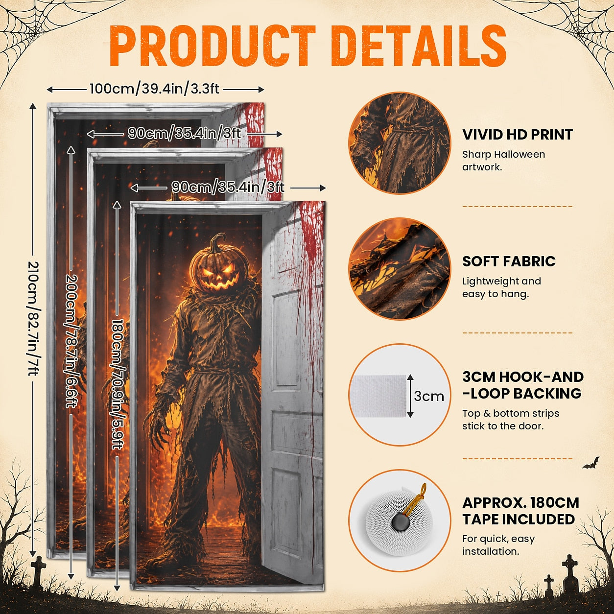 Knight Banner Halloween Door Cover Pumpkin Head Scarecrow Horror Door