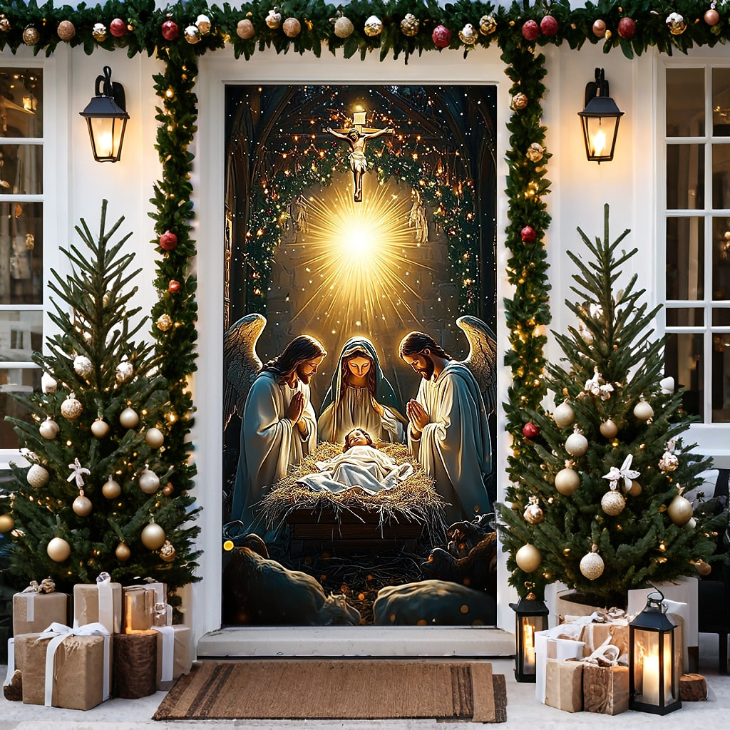 Nativity Scene Christmas Door Cover