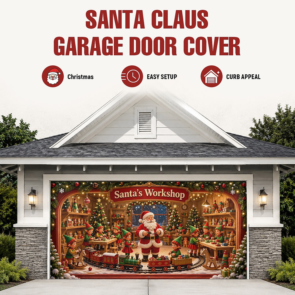 Santa Toy Workshop Garage Door Cover