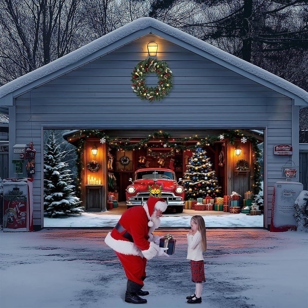 Santa Christmas House Garage Door Cover