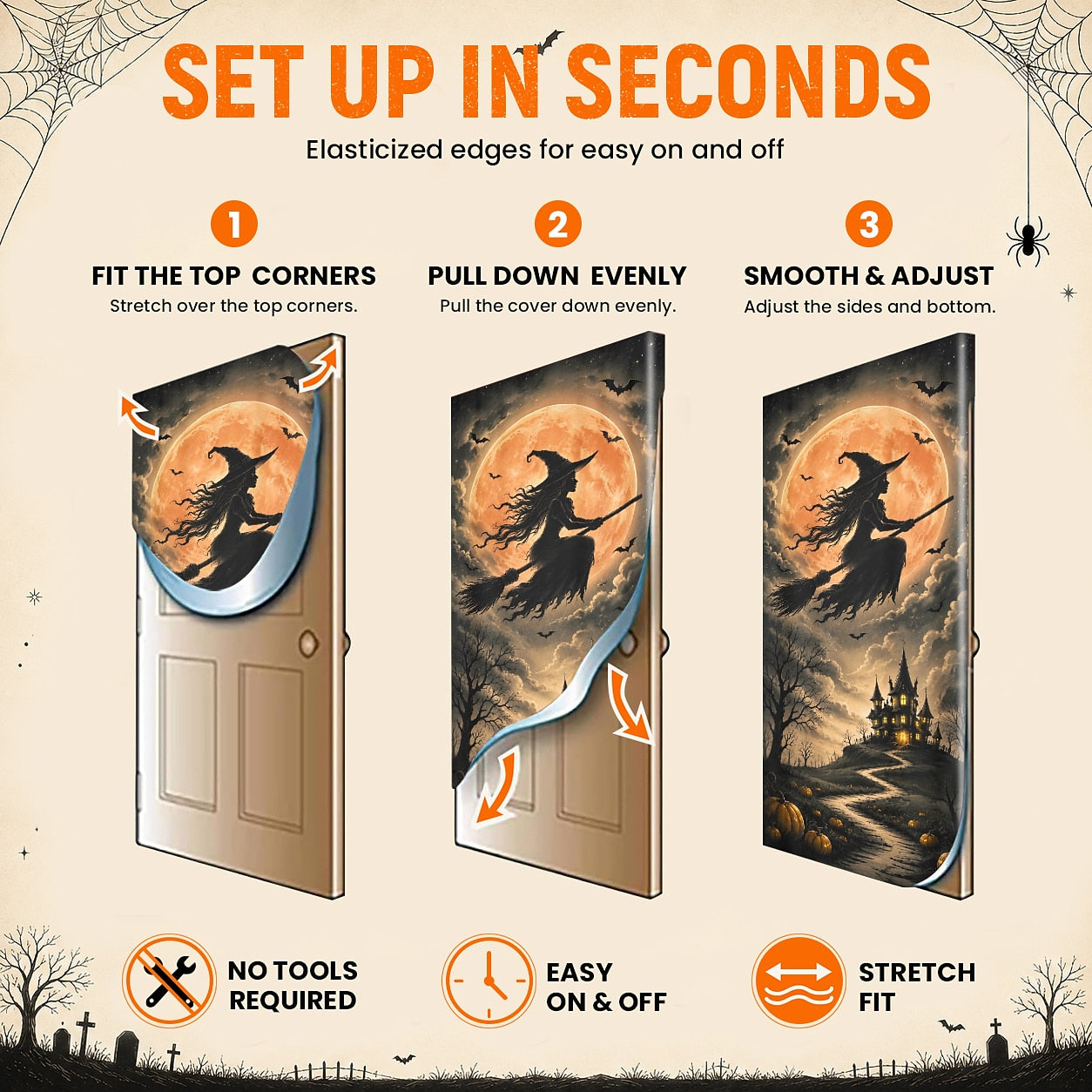 Flying Witch Full Moon Haunted House Banner Halloween Door Cover
