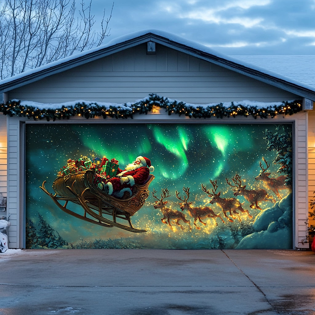 Santa Fireplace Garage Door Cover