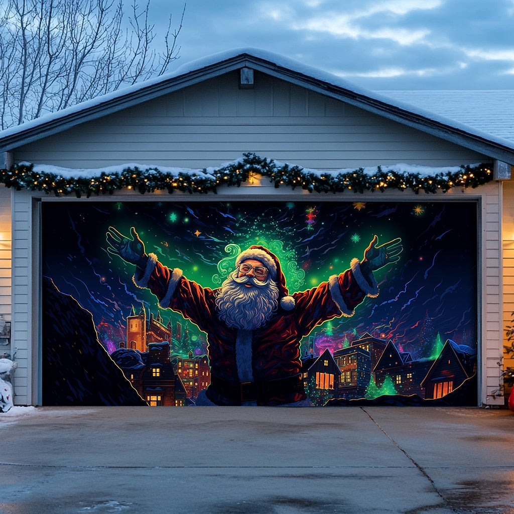 Santa Village Garage Door Cover