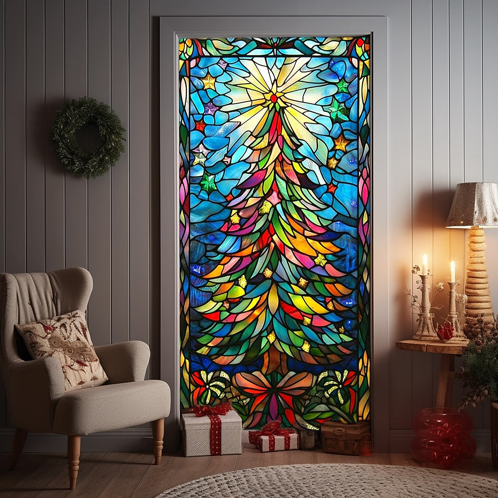 Stained Glass Christmas Tree Christmas Door Cover
