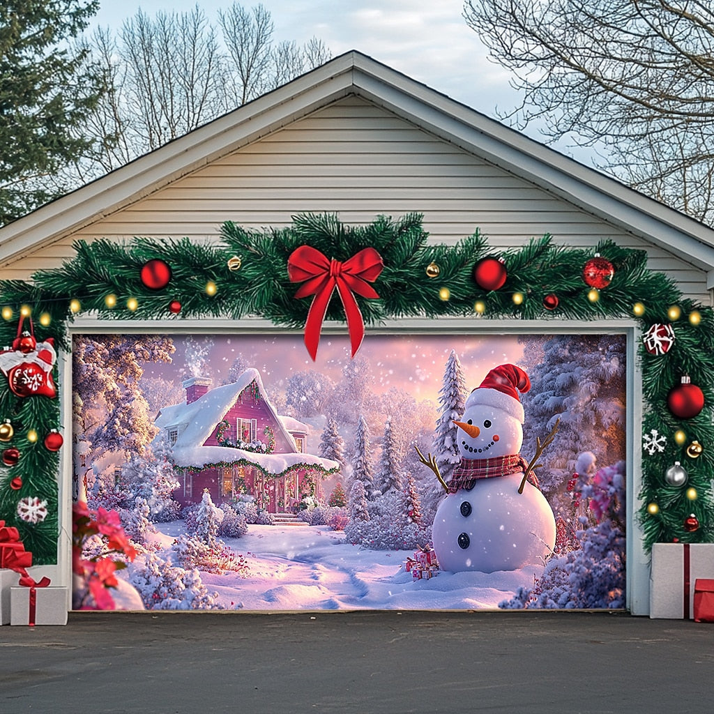Snowman Christmas Garage Door Cover