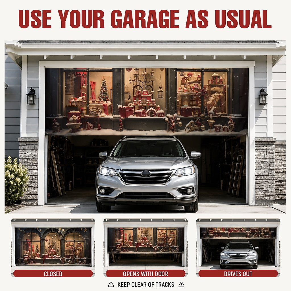 Farmhouse Christmas Scene Garage Door Cover
