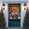 Cute Raccoons with Santa Hats & Gifts Christmas Door Cover
