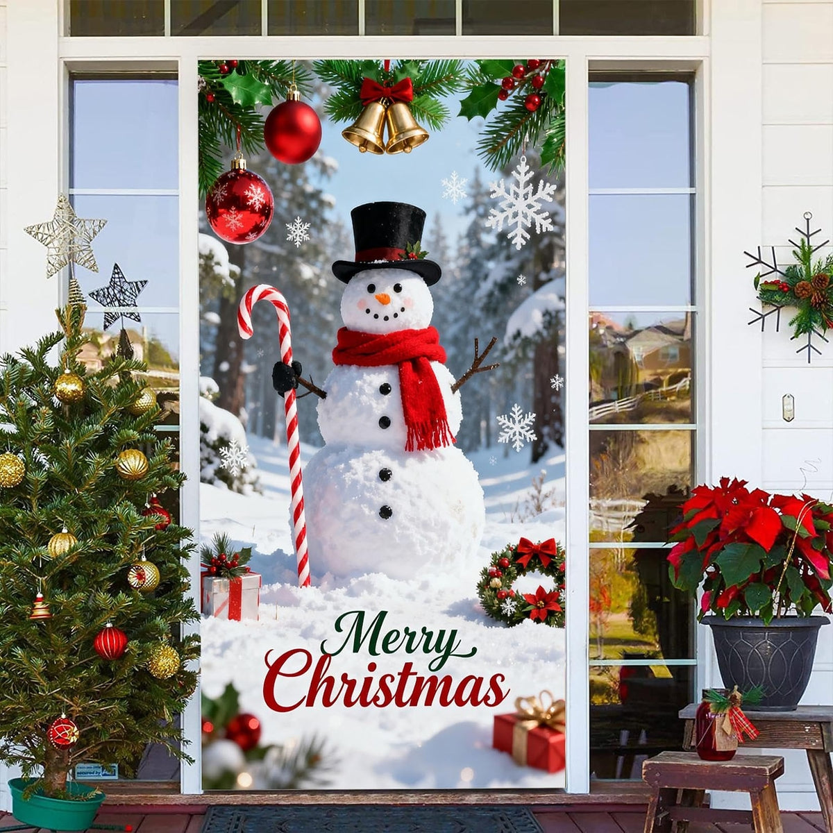 Snowman Christmas Tree & Gift Boxes Christmas Door Cover