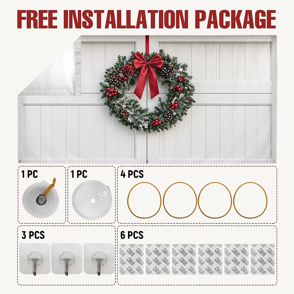 Christmas Garage Cover 3D Christmas Wreath & Holiday Lights