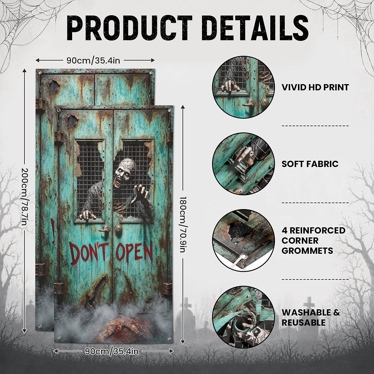 Clown Red Balloon Horror Door Banner Halloween Door Cover Zombie Behind