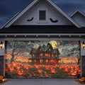 Pumpkin Skeleton Breaking Wall Halloween Garage Door Cover