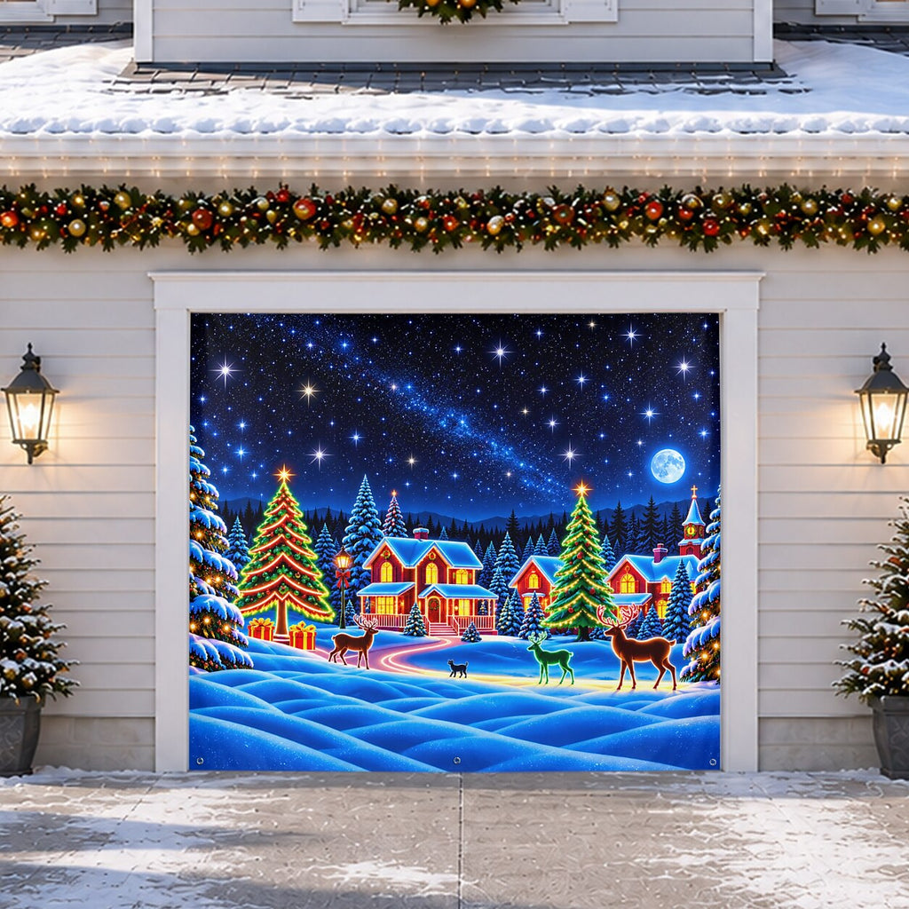 Blacklight Christmas Garage Cover UV Reactive Christmas Village