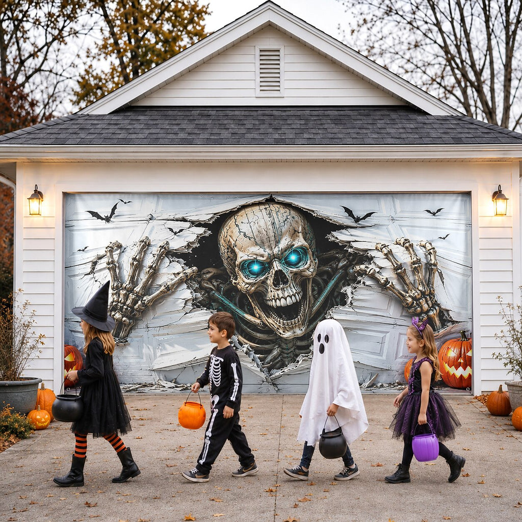 Halloween Skeleton Breaking Wall Garage Door Cover