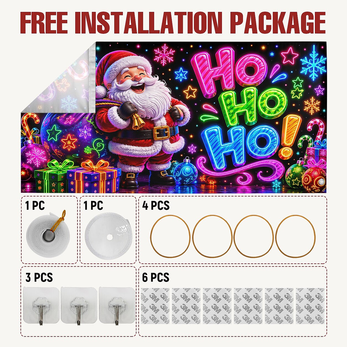 Blacklight Christmas Garage Cover UV Reactive Ho Ho Ho Santa
