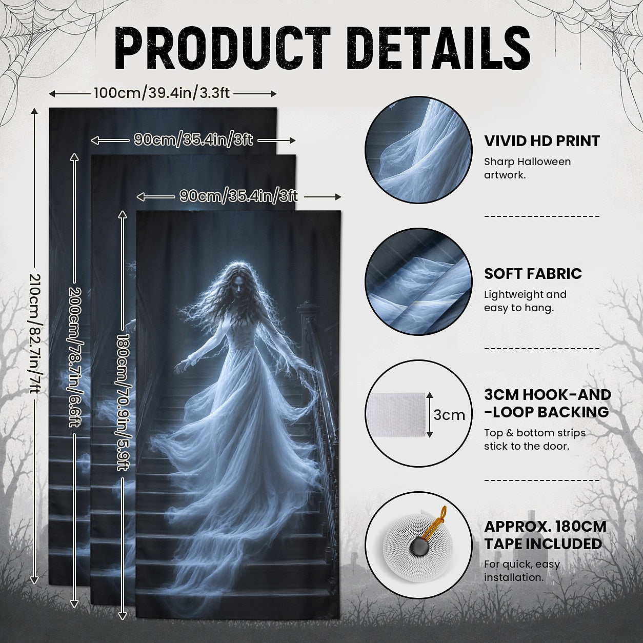 Staircase 3D Illusion Banner Halloween Door Cover Haunted House Ghost