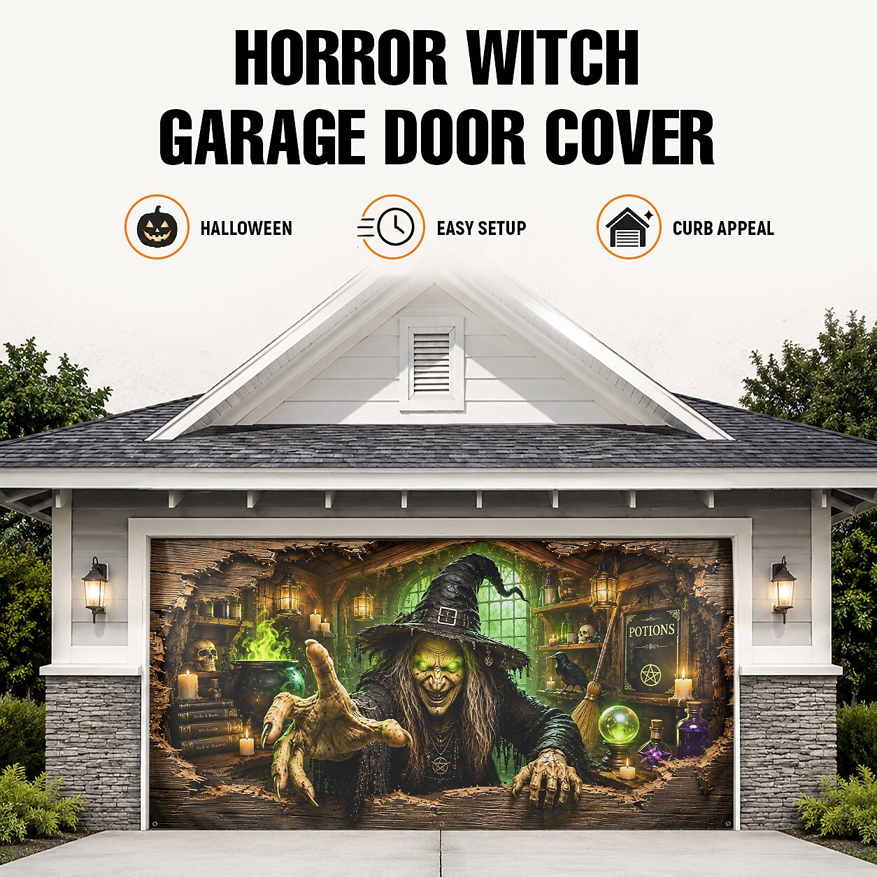 Halloween Witch Cauldron Garage Door Cover