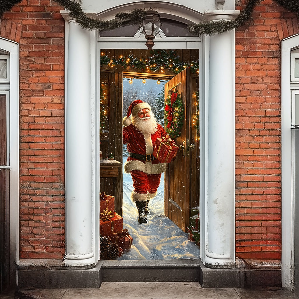Santa Delivering Gift Christmas Door Cover
