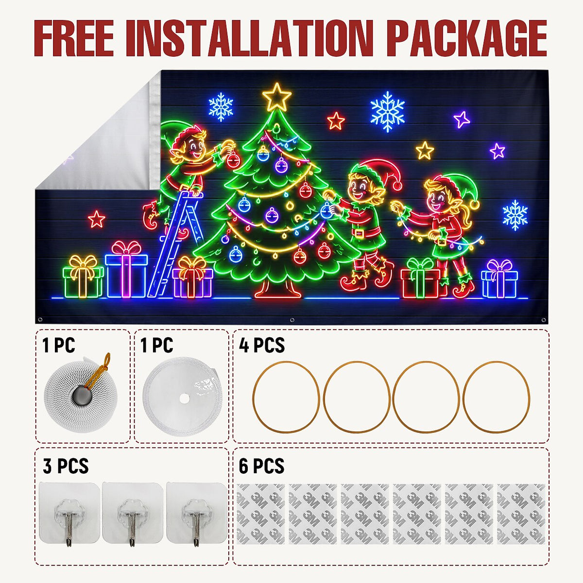 Blacklight Christmas Garage Cover UV Reactive Christmas Tree & Gifts