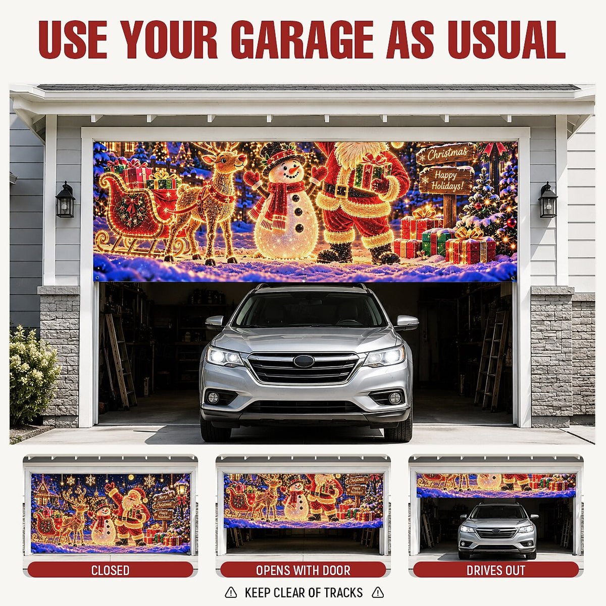 Blacklight Christmas Garage Cover UV Reactive Santa & Snowman