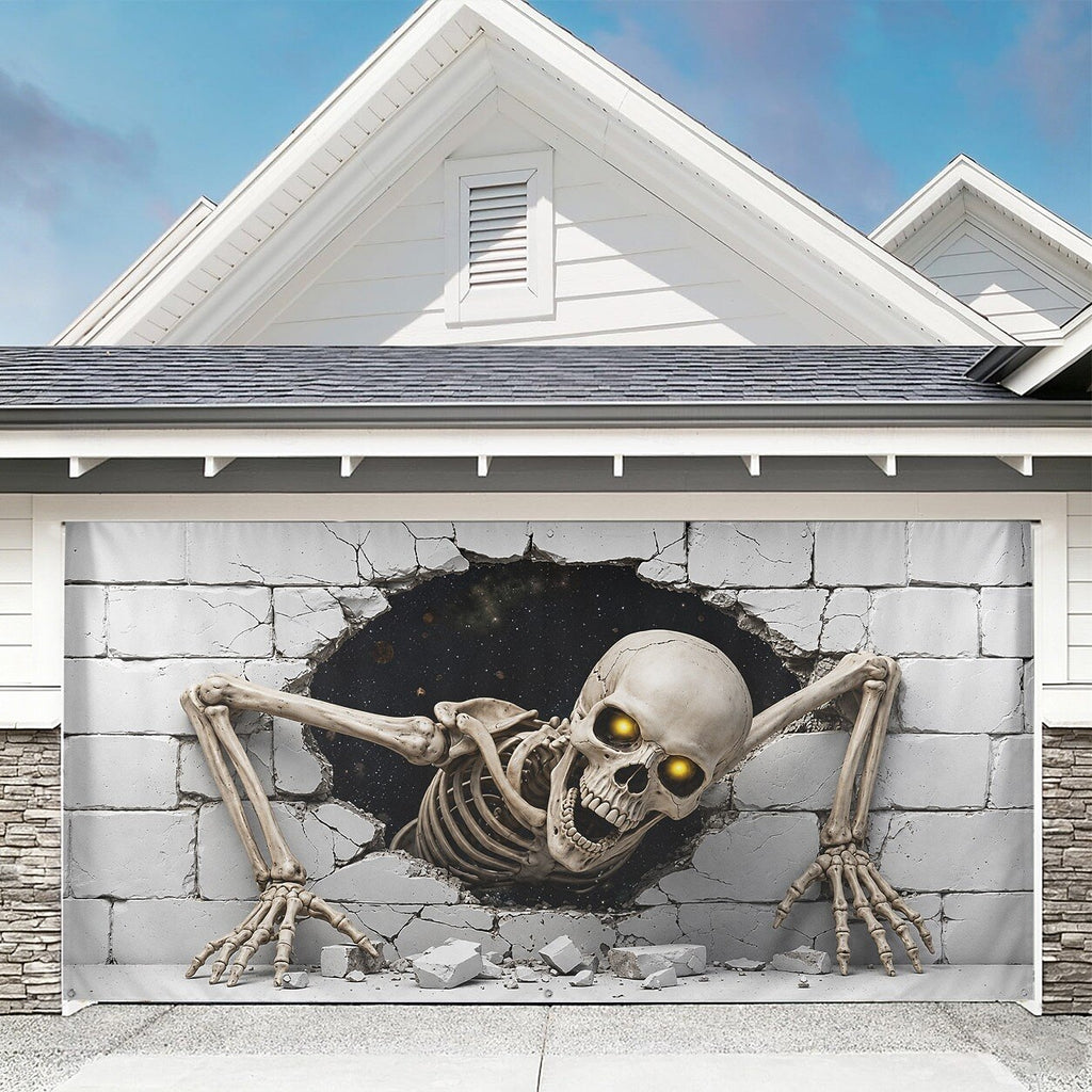 Skeleton Wall Illusion Halloween Garage Door Cover