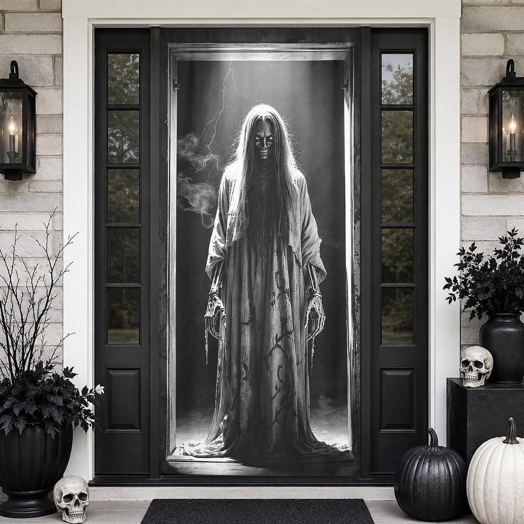 Ghost Reaper Skeleton Girl Horror Door Wrap Halloween Door Cover