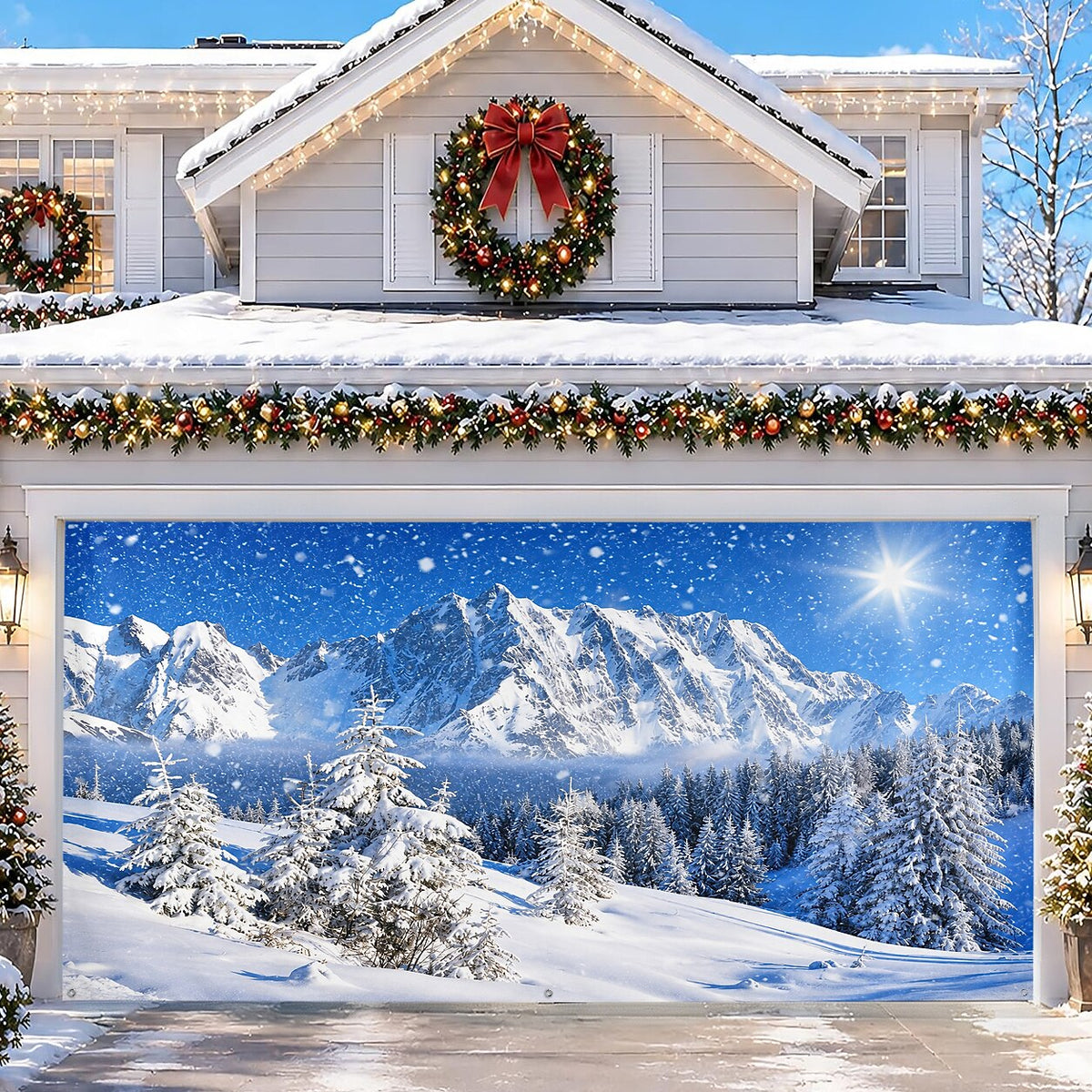 Christmas Garage Cover 3D Snowy Mountain & Forest