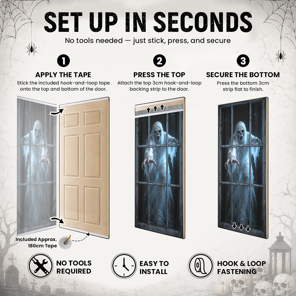 Halloween Door Cover 3D Ghost Window Reaching Skeleton Illusion Door