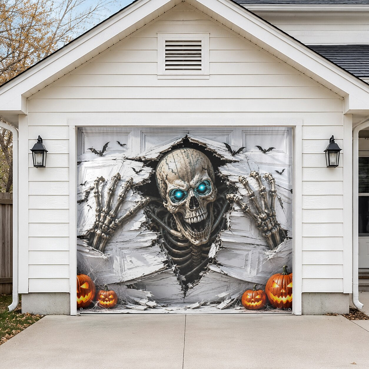 Halloween Skeleton Breaking Wall Garage Door Cover