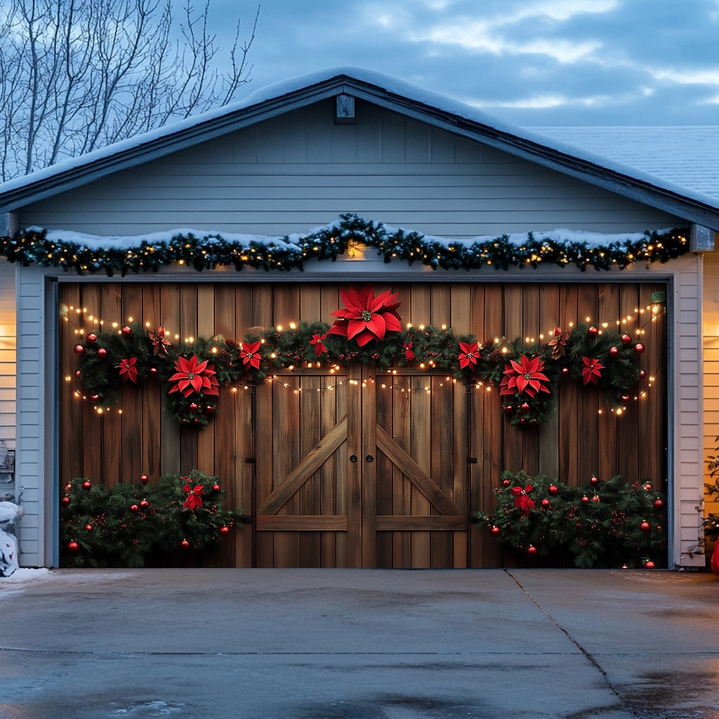 Farmhouse Christmas Scene Garage Door Cover