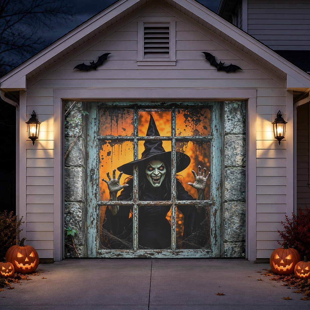Witch Haunted Window & Eerie Spirit | Halloween Garage Door Banner Cover