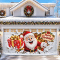 Christmas Garage Door Cover - Santa Breaking Through Gift 3D Design
