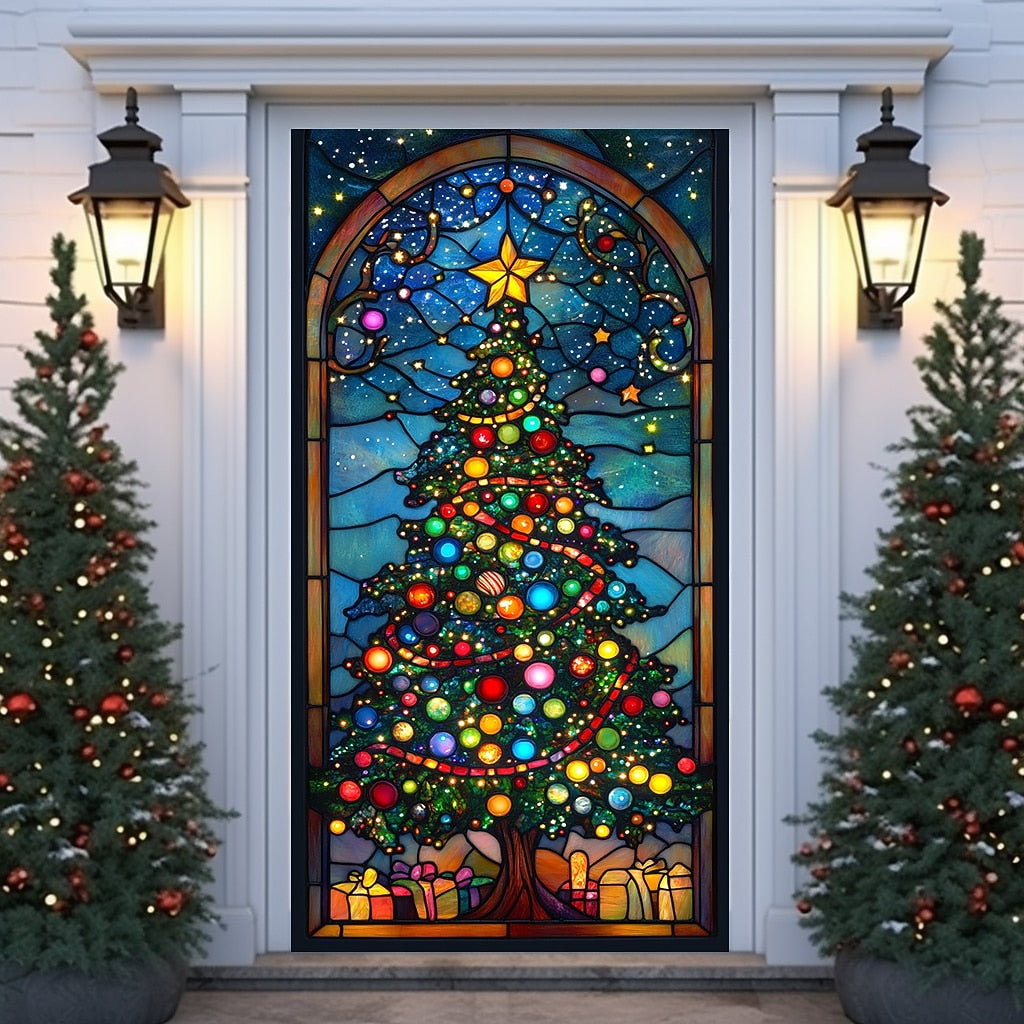 Stained Glass Christmas Tree Christmas Door Cover