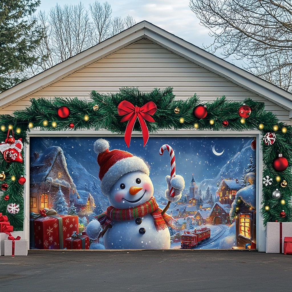 Snowman Christmas Garage Door Cover