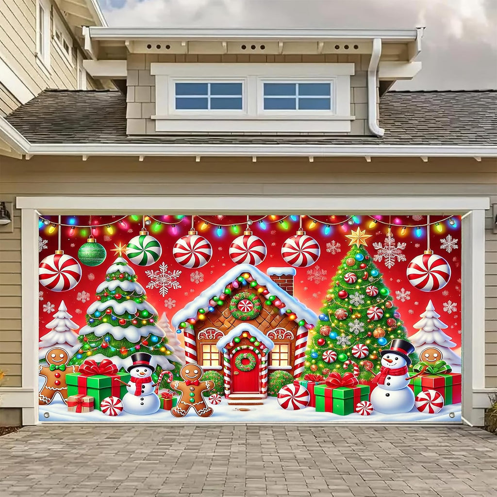 Gingerbread Snowman Christmas Garage Door Cover