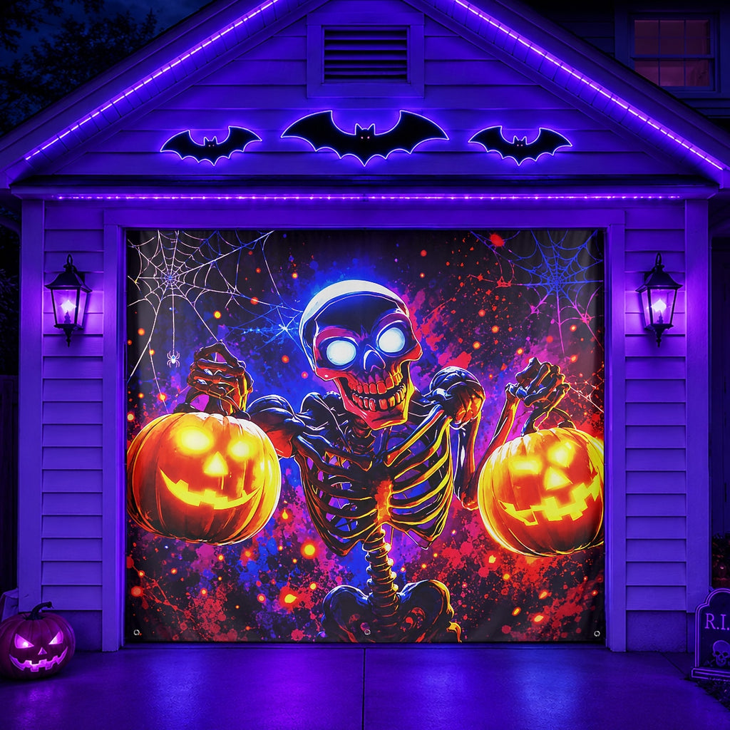 Skeleton & Jack-O-Lantern Garage Door Cover