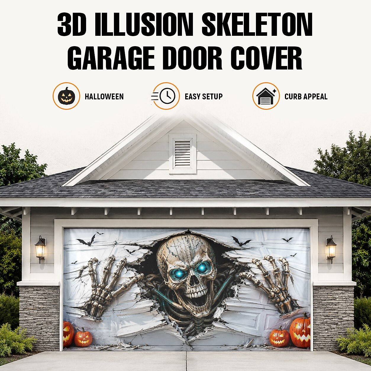 Halloween Skeleton Breaking Wall Garage Door Cover