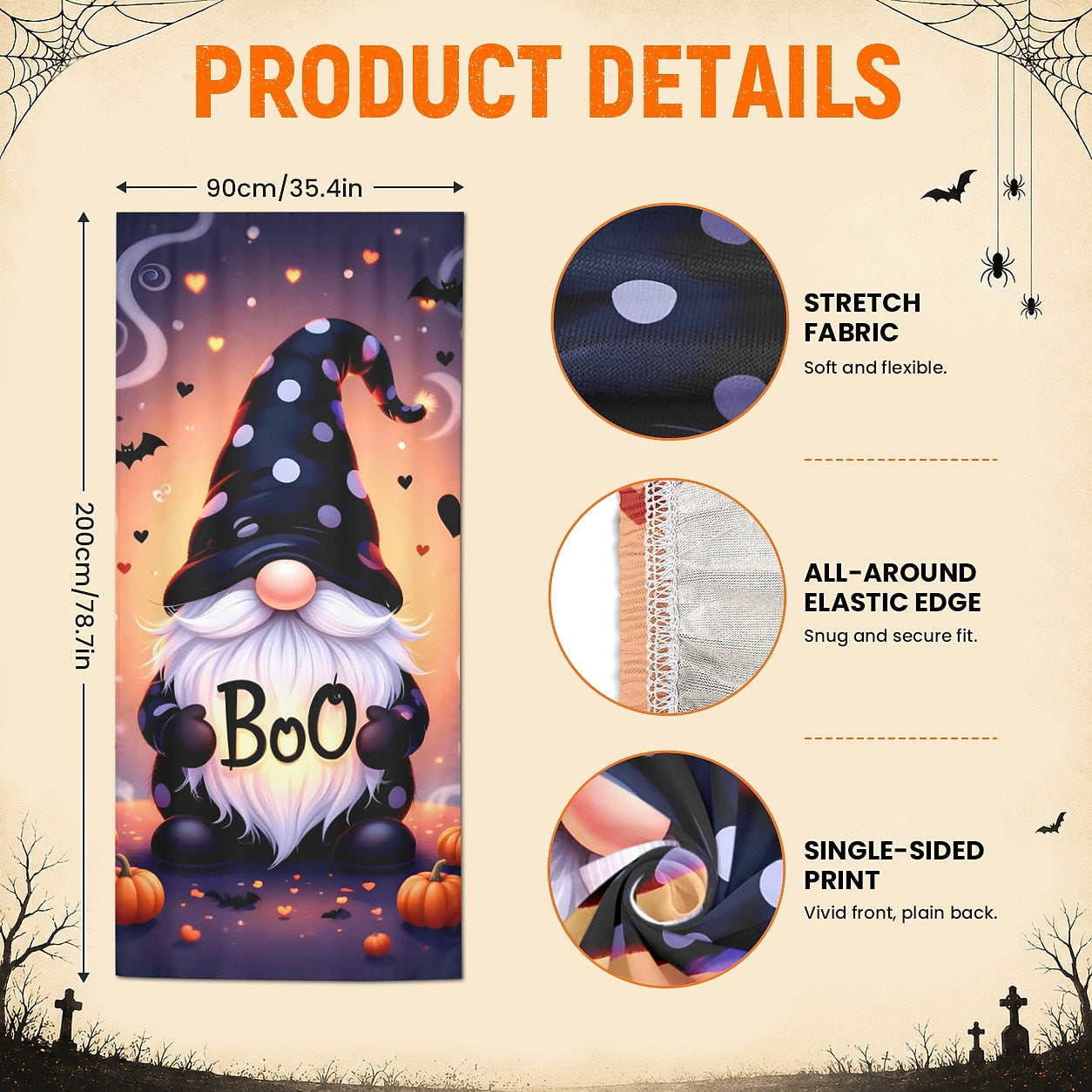 Gnome Boo Witch Pumpkin Banner Halloween Door Cover