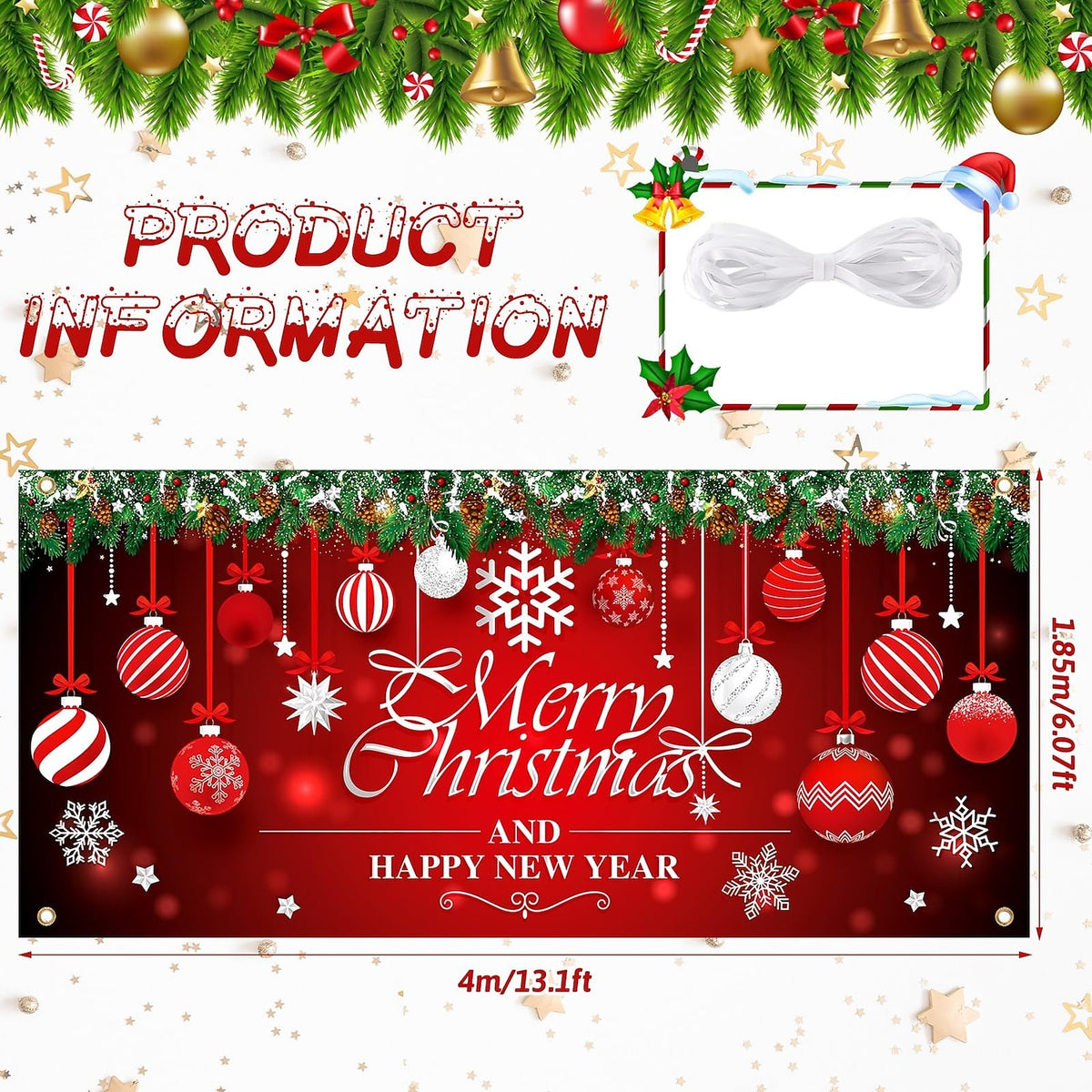 Red Ornament Christmas Garage Door Cover