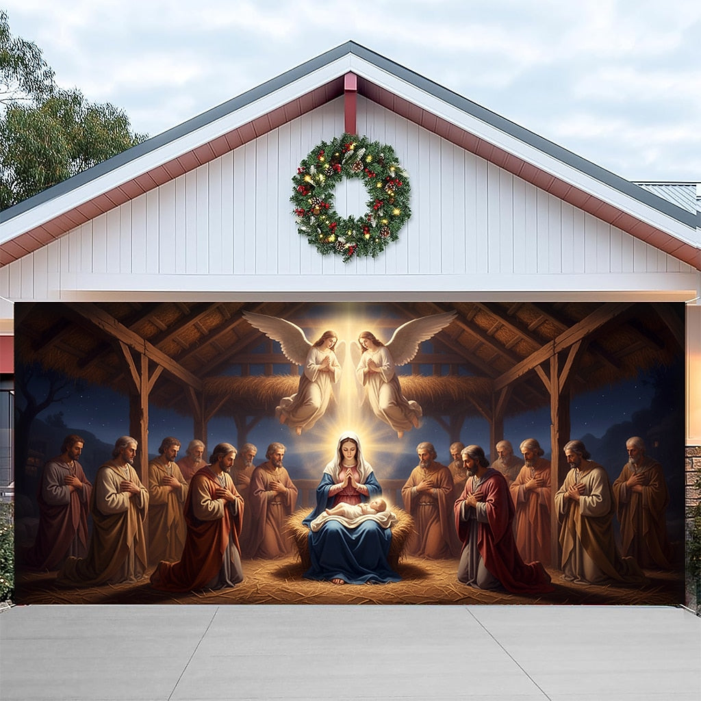 Nativity Scene Garage Door Cover