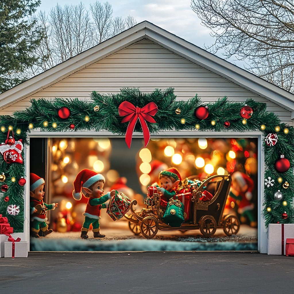 Christmas Gnomes & Elves Garage Door Cover