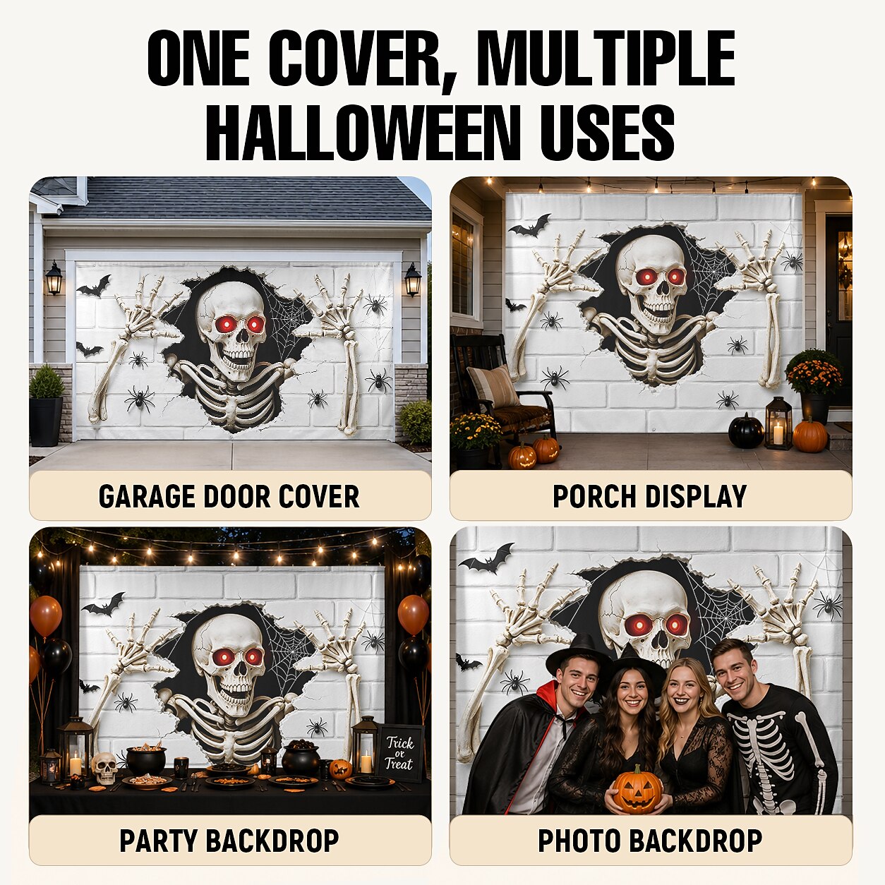 Halloween Skeleton Reaching Hands Garage Door Cover