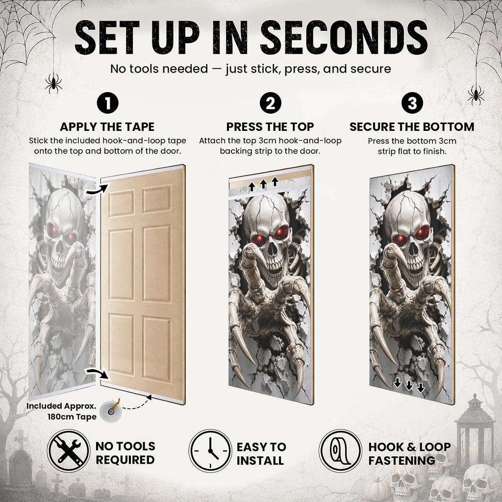 Moon Graveyard Door Banner Halloween Door Cover 3D Skeleton Haunted