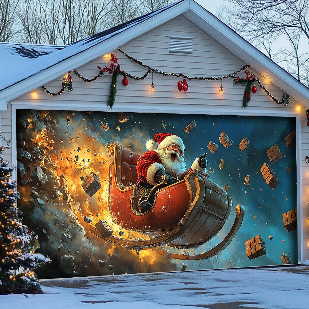 Motorcycle Santa Garage Door Cover