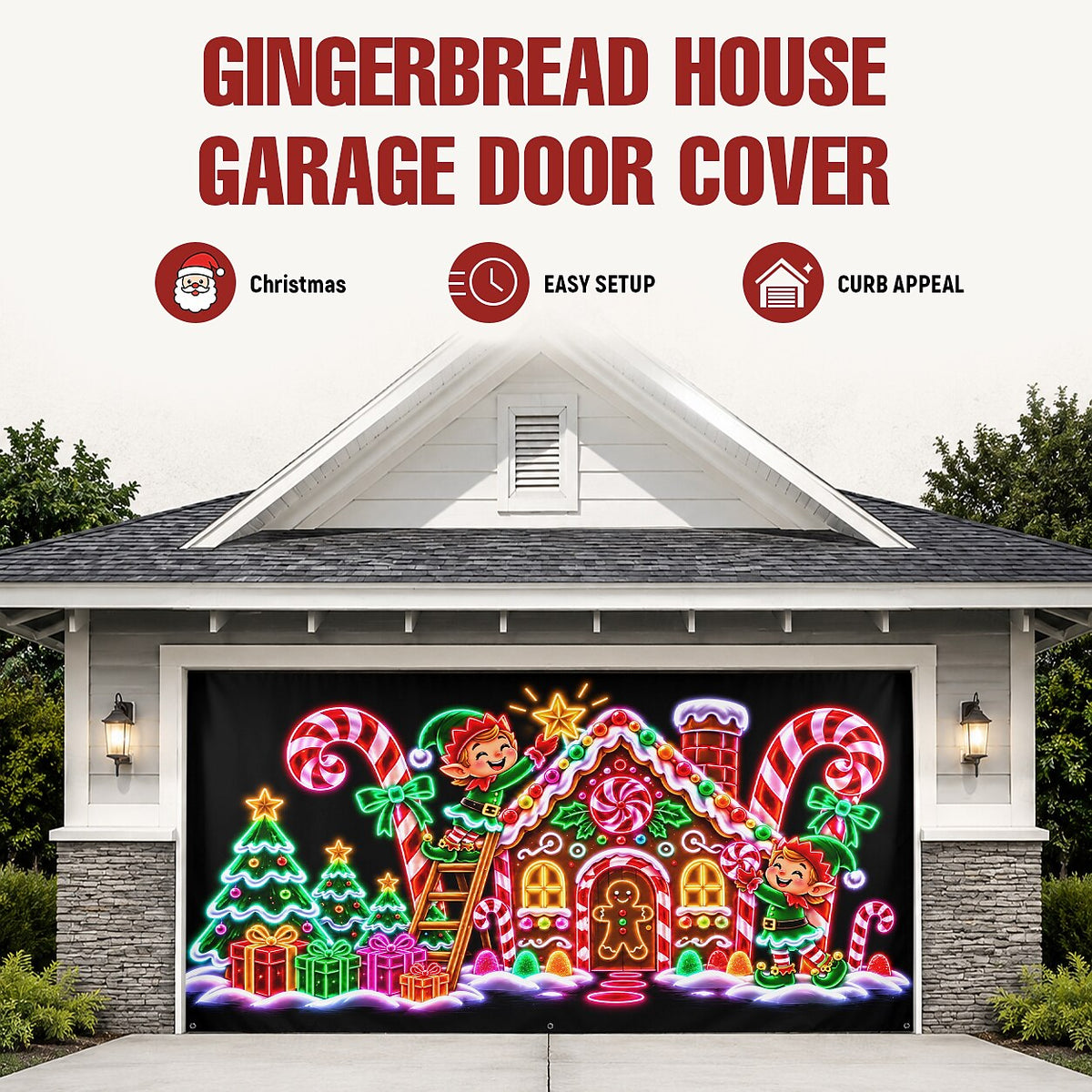 Blacklight Christmas Garage Cover UV Reactive Christmas Village & Tree
