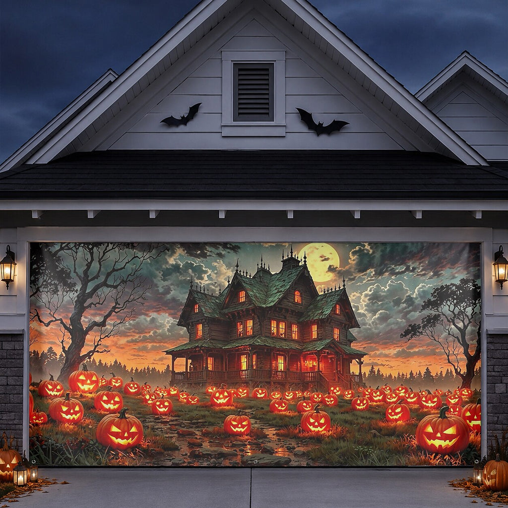 Halloween Haunted House Pumpkin Garage Door Cover